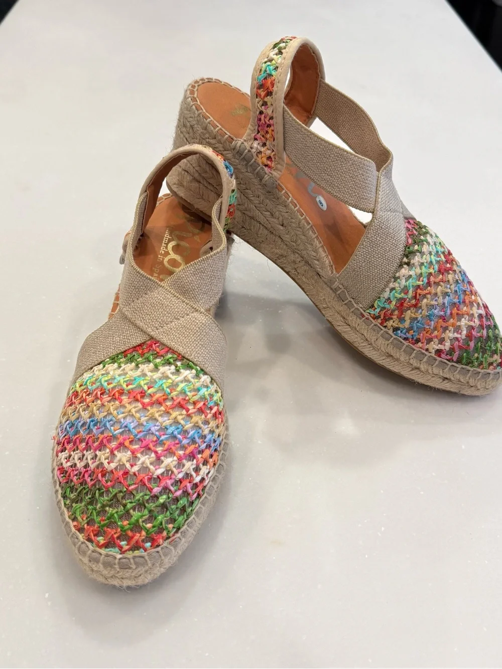 Picon Women’s Multi Color Wedge Espadrilles Handmade Sz 8 NEW